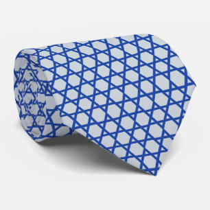 Blue Silver Star Of David Grid Tie