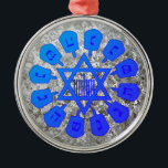 Blue & Silver  Star Of David Hanukkah Metal Ornament<br><div class="desc">*Customize with your choice of background colour.</div>