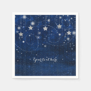 Blue & Silver Starry Celestial Whimsical Party Napkin