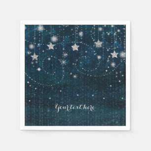 Blue & Silver Starry Celestial Whimsical Party Napkin
