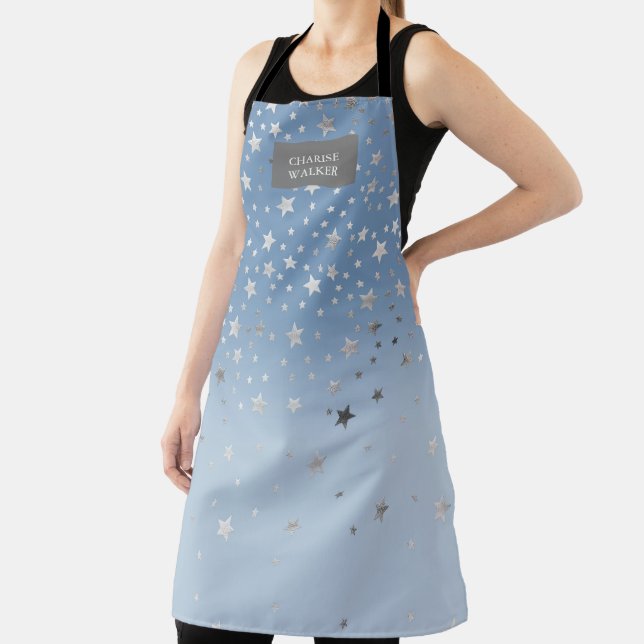 blue silver stars beautician monogram apron (Insitu)