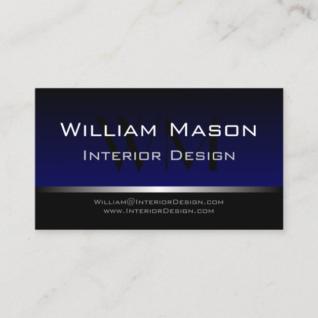 Blue & Silver Stripe Professional Business Card (Front)