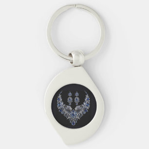 Blue Silver Tiger Crystal Jewellery Set Keychain