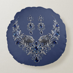 Blue Silver Tiger Crystal Jewellery Set Round Pillow