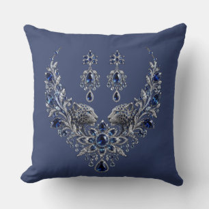 Blue Silver Tiger Crystal Jewellery Set Throw Pillow
