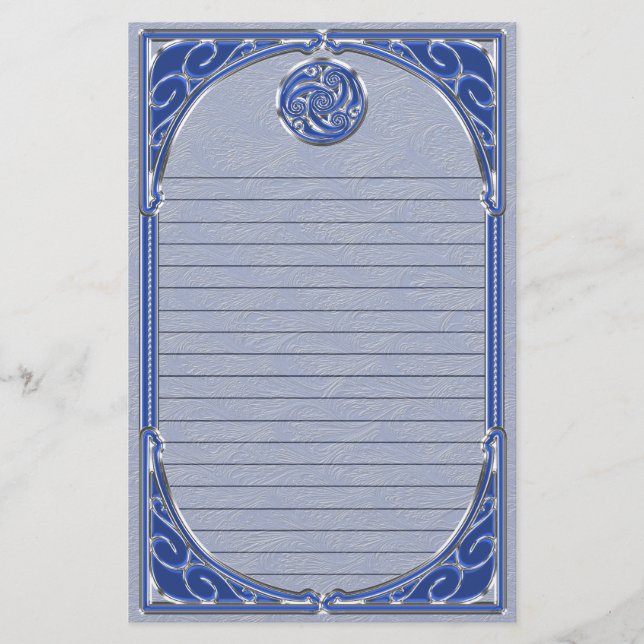 Blue Silver Triskel Lined Stationery (Front)