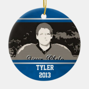 Blue Silver Varsity Class of Photo Ceramic Ornament