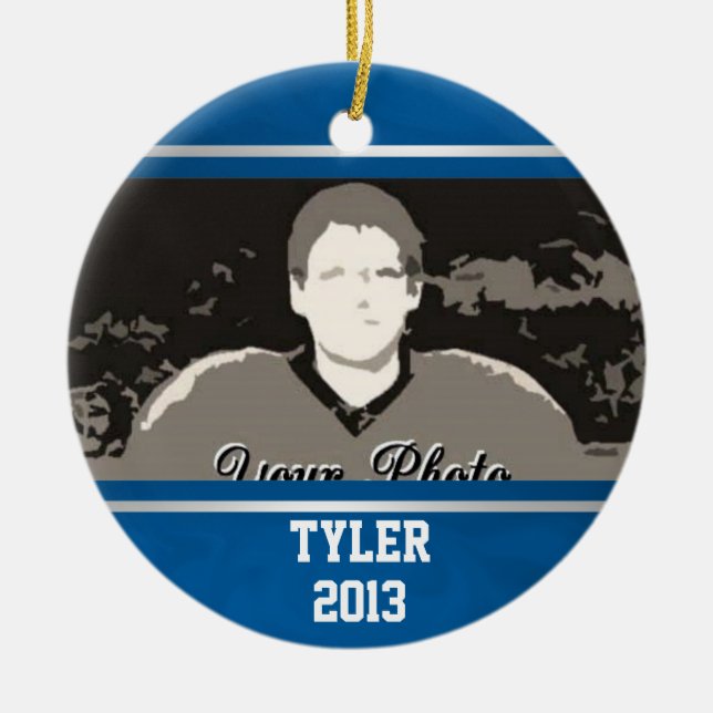 Blue Silver Varsity Class of Photo Ceramic Ornament (Front)