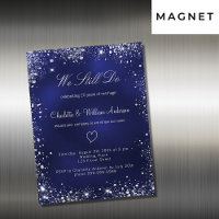 Blue silver vow renewal wedding invitation magnet