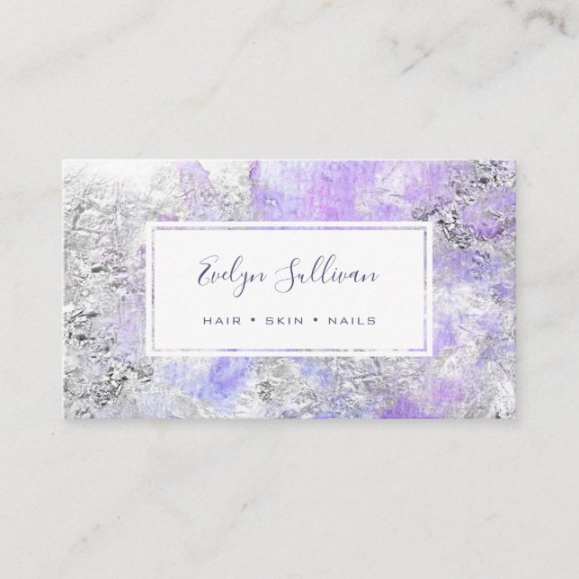 blue silver watercolor business card (Front)