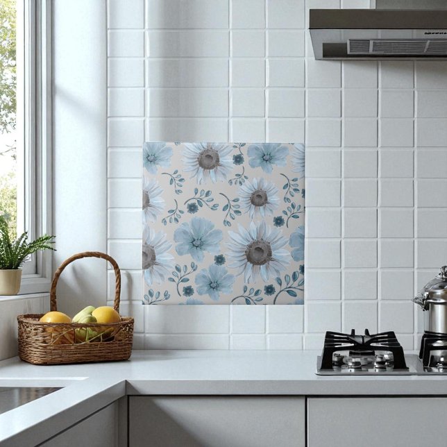 Blue Silver Watercolor Floral  Tile (Creator Uploaded)