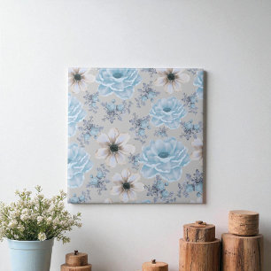 Blue Silver Watercolor Floral Tile