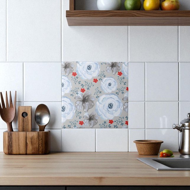 Blue Silver Watercolor Floral  Tile (Creator Uploaded)