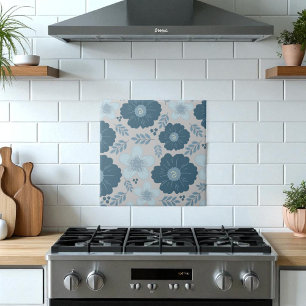 Blue Silver Watercolor Floral Tile