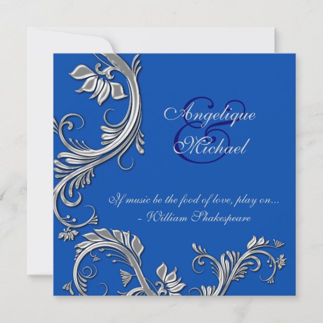 Blue silver wedding anniversary engagement invitation (Front)