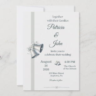 Blue Silver Wedding Bells Wedding Invitation