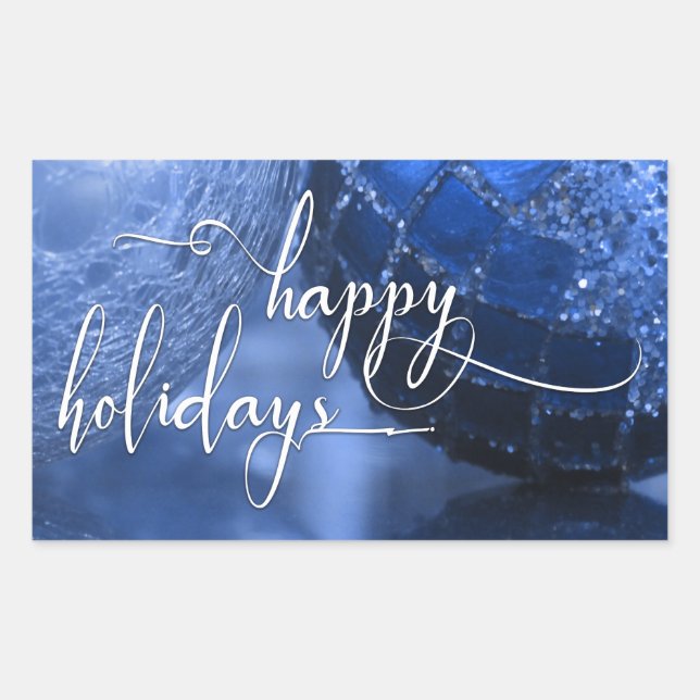 Blue, Silver & White Happy Holidays Greeting Sticker (Front)