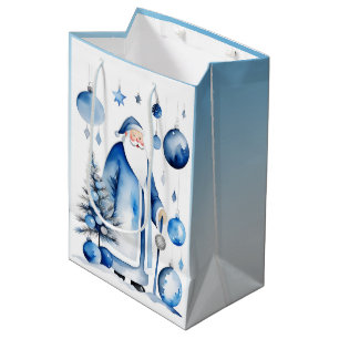 Blue, Silver & White Japandi Santa  Medium Gift Bag