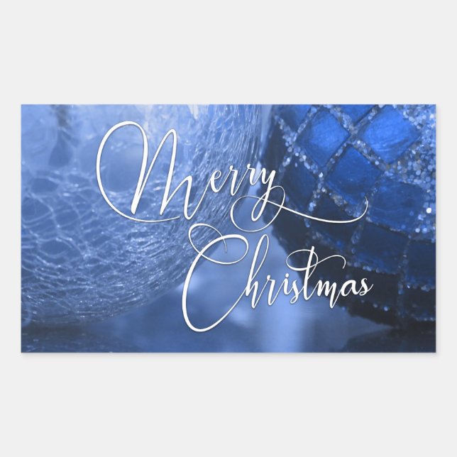 Blue, Silver & White Merry Christmas Greeting Sticker (Front)