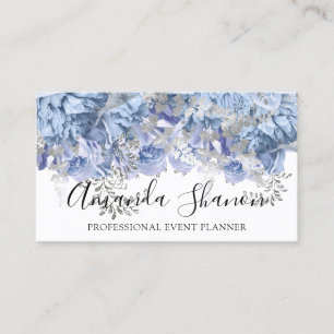 Blue Silver WhiteFlower Logo Event Planner QRCode Business Card