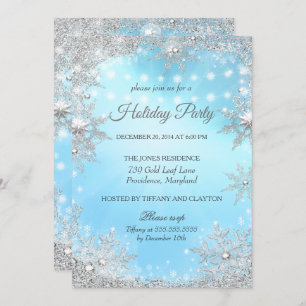 Blue Silver Winter Christmas Holiday Party Invitation