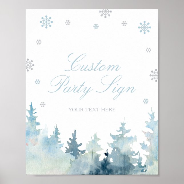 Blue & Silver Winter Wonderland Custom Party Sign (Front)