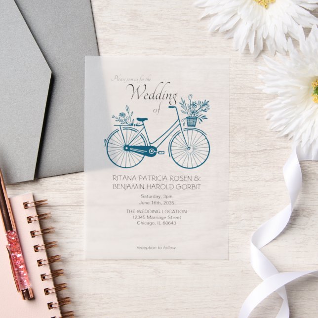 Blue Simple Bicycle Wedding Invitation (Wedding)