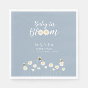 Blue Simple Boho Daisy Floral Baby In Bloom Shower Napkin