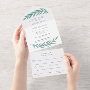 Blue Simple Branch Formal Wording Wedding All In One Invitation