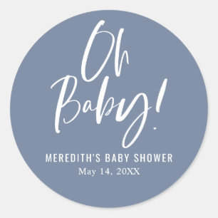 Blue Simple Calligraphy Gender Neutral Baby Shower Classic Round Sticker