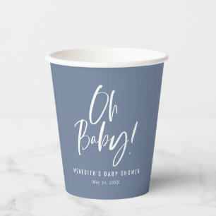 Blue Simple Calligraphy Gender Neutral Baby Shower Paper Cups