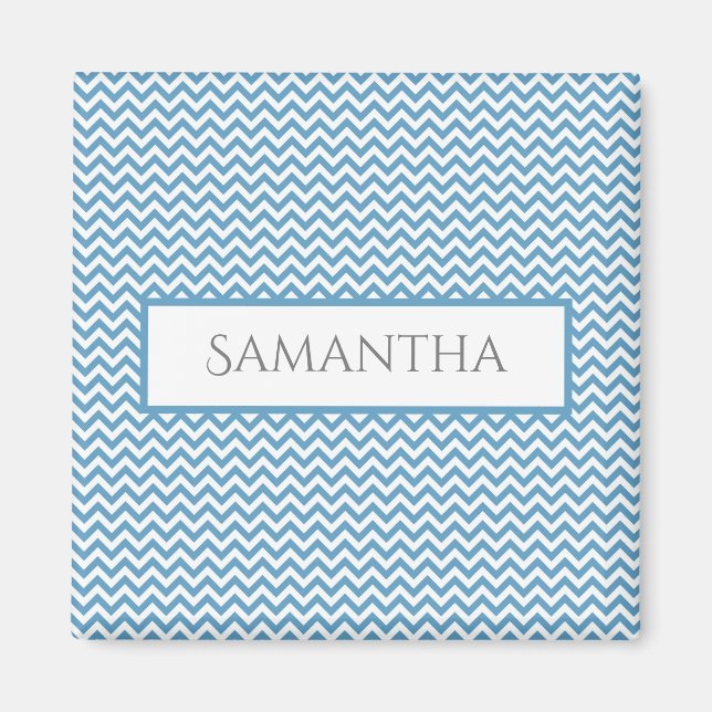 Blue Simple Chevron Personalized Magnet (Front)