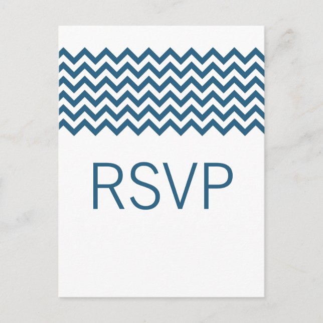 Blue Simple Chevron RSVP Postcard (Front)