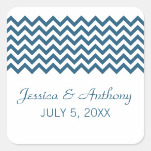 Blue Simple Chevron Wedding Stickers