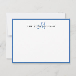 Blue simple chic minimalist monogram name  card