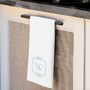 Blue   Simple Classic Frame Monogram Kitchen Towel