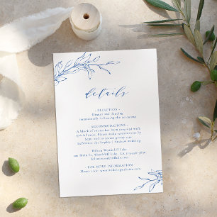 Blue simple elegance botanical wedding details enclosure card