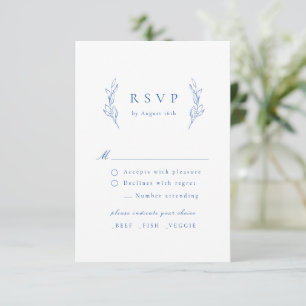 Blue simple elegance botanical wedding RSVP card