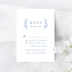 Blue simple elegance botanical wedding RSVP card