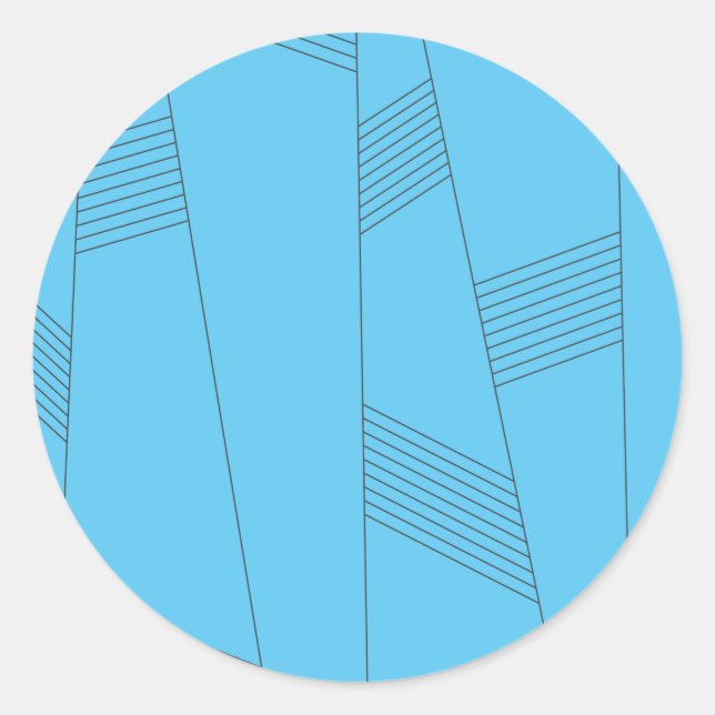Blue, simple, elegant, abstract line pattern classic round sticker (Front)