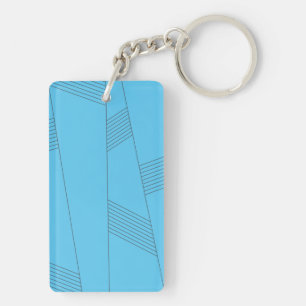 Blue, simple, elegant, abstract line pattern keychain