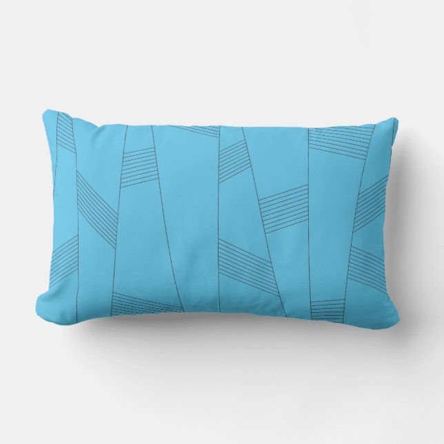 Blue, simple, elegant, abstract line pattern lumbar pillow (Front)