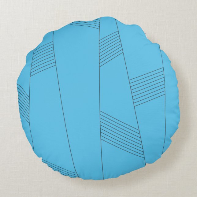 Blue, simple, elegant, abstract line pattern round pillow (Back)