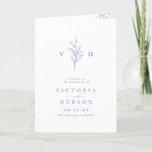 Blue simple elegant botanical monogram wedding program