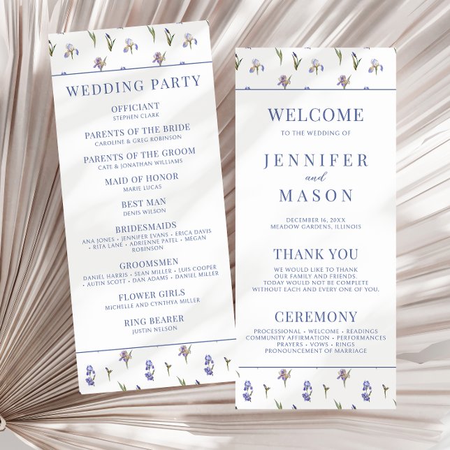 Blue simple floral elegant wedding program cards (Creator Uploaded)