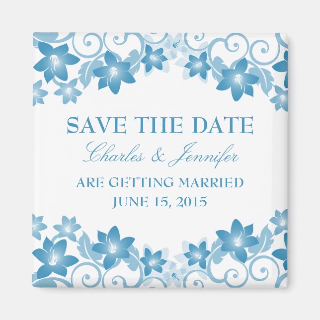 Blue Simple Floral Save the Date Magnet (Front)
