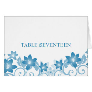 Blue Simple Floral Table Number Card