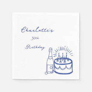 BLUE simple Hand Drawn 30th Birthday  Napkin