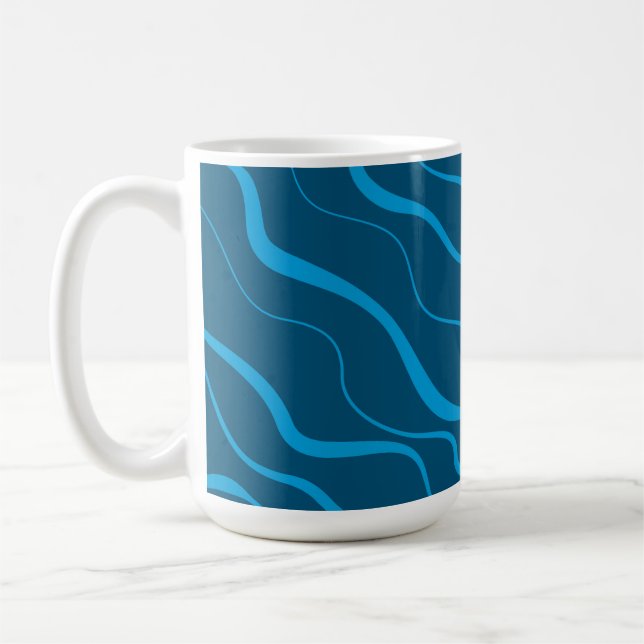Blue, simple, modern, cool wave abstraction coffee mug (Left)