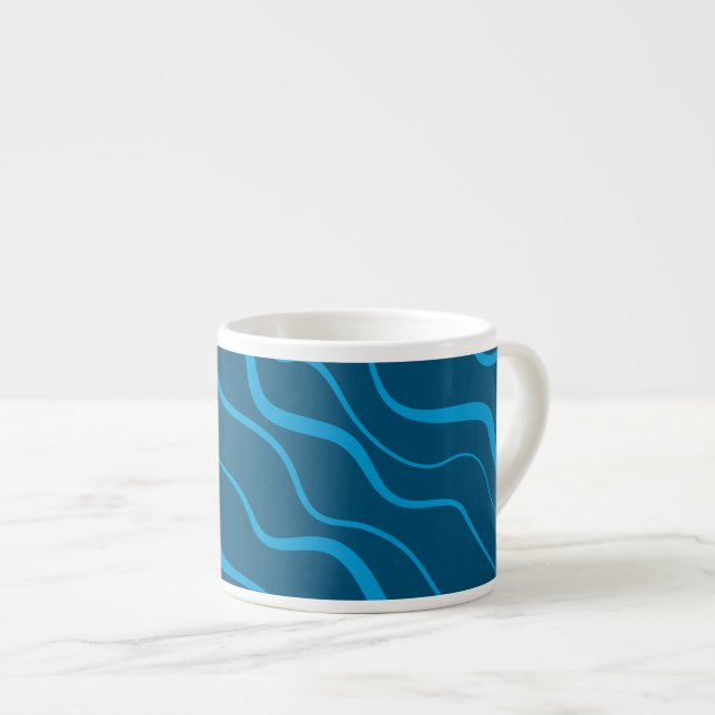 Blue, simple, modern, cool wave abstraction espresso cup (Front Right)